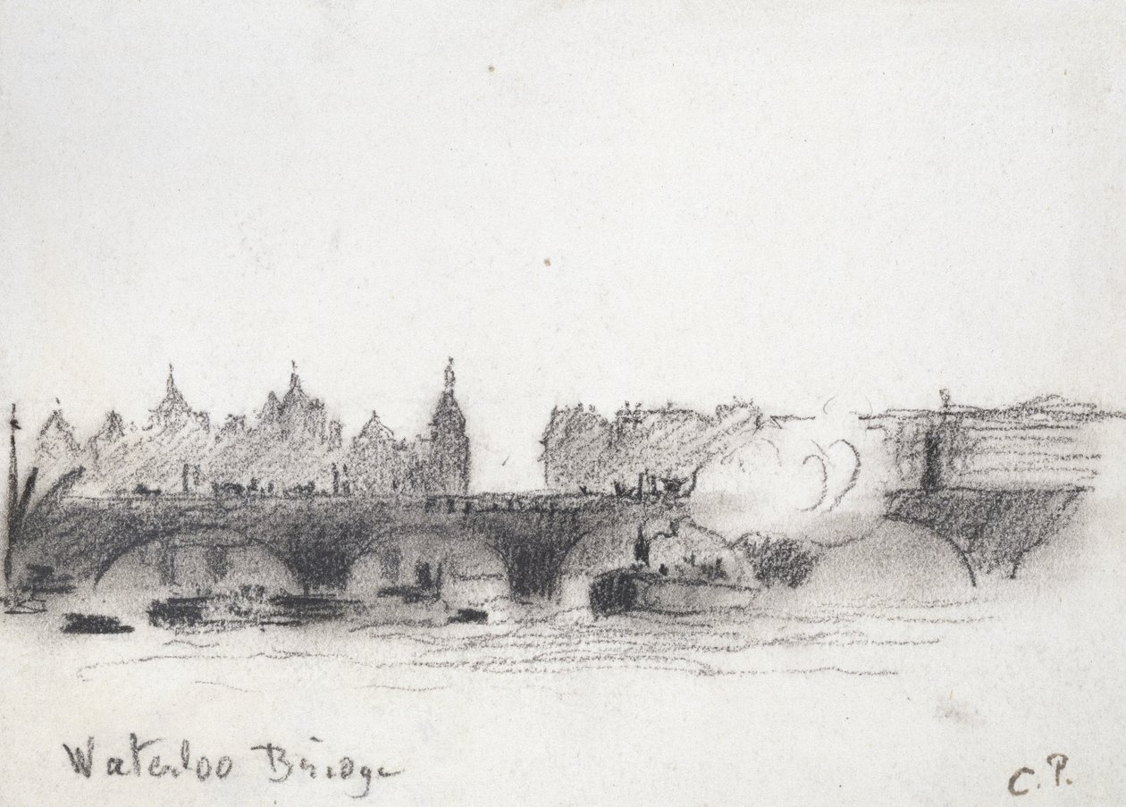 Undersøgelse af Waterloo Bridge (kul) af Camille Jacob Pissarro