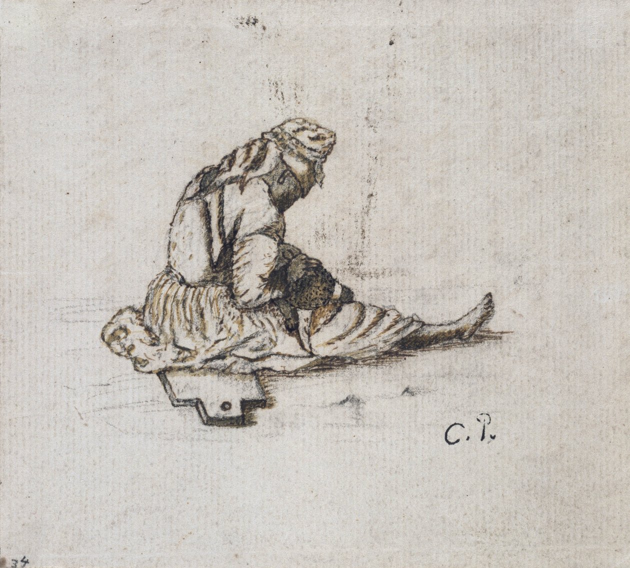 Studie af en siddende kvindefigur, syning (pen og blæk over blyant på papir) af Camille Jacob Pissarro