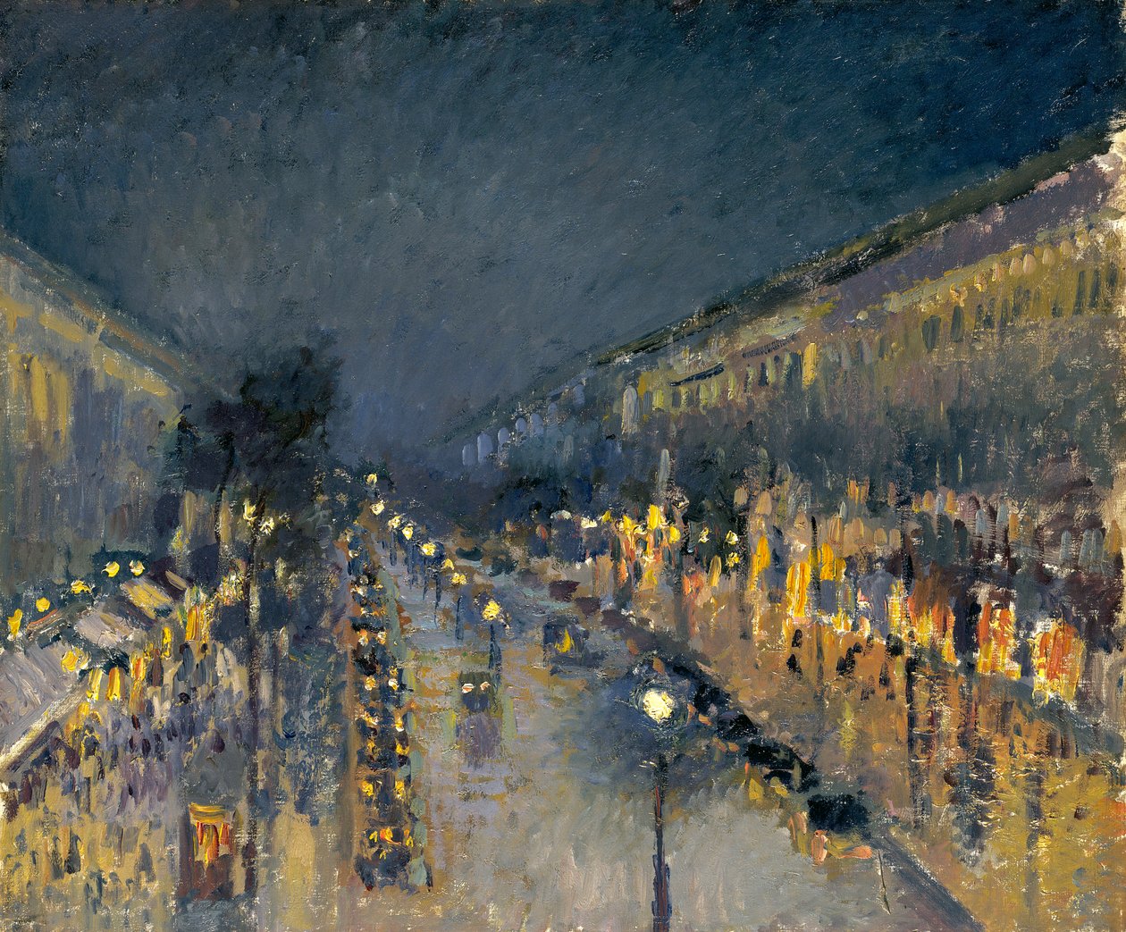 Boulevard Montmartre om natten, 1897 af Camille Jacob Pissarro