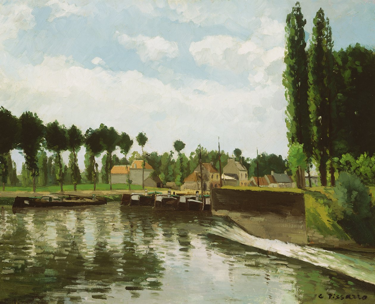 Slusen ved Pontoise, 1869-70 af Camille Jacob Pissarro