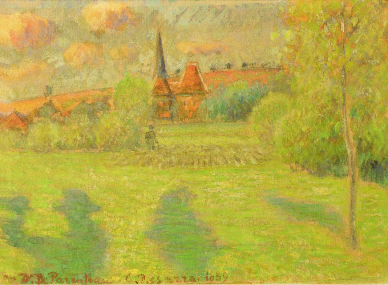 Hyrden og kirken i Eragny, 1889 af Camille Jacob Pissarro