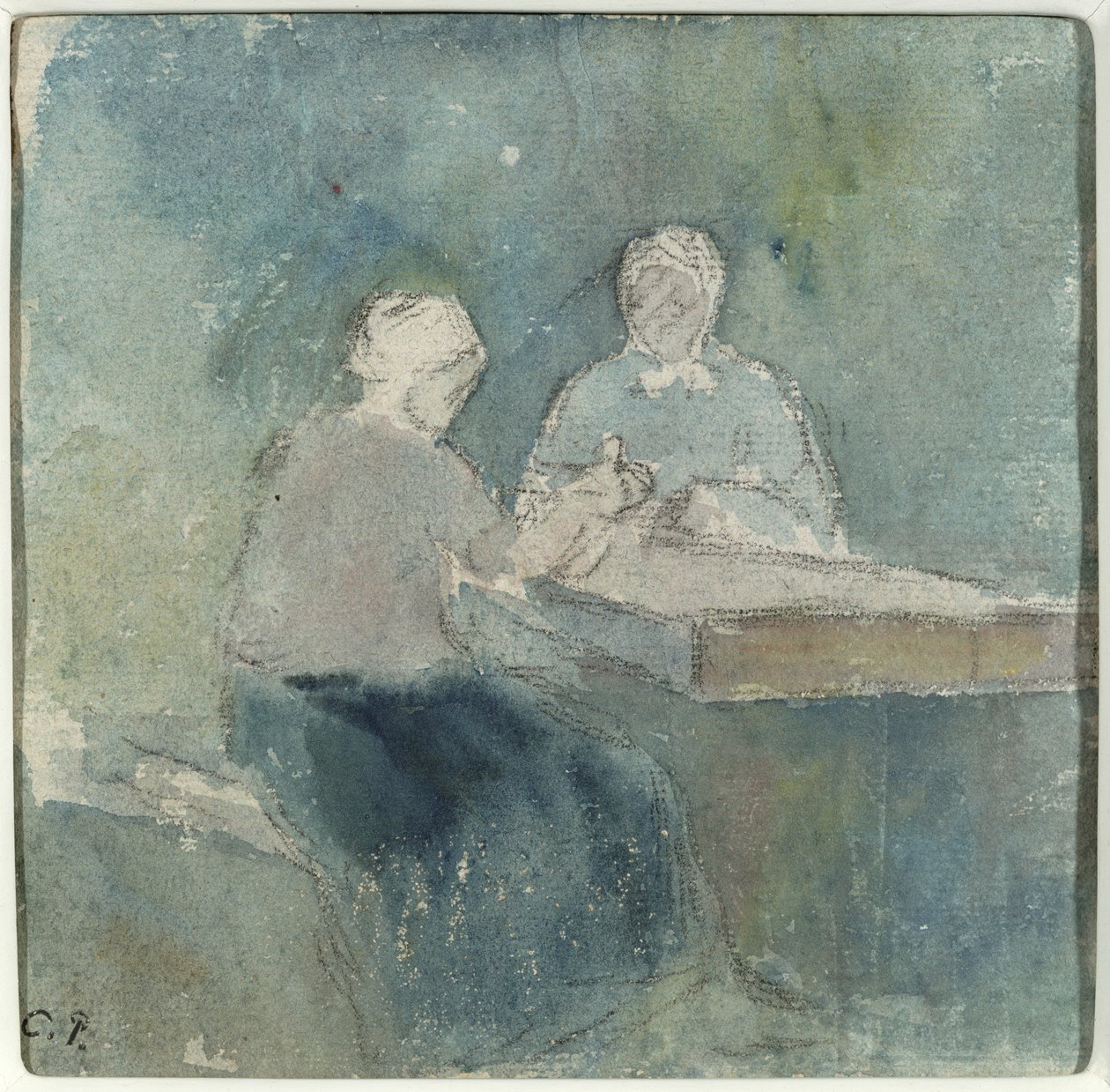 To bønder ved bordet, c.1874 af Camille Jacob Pissarro