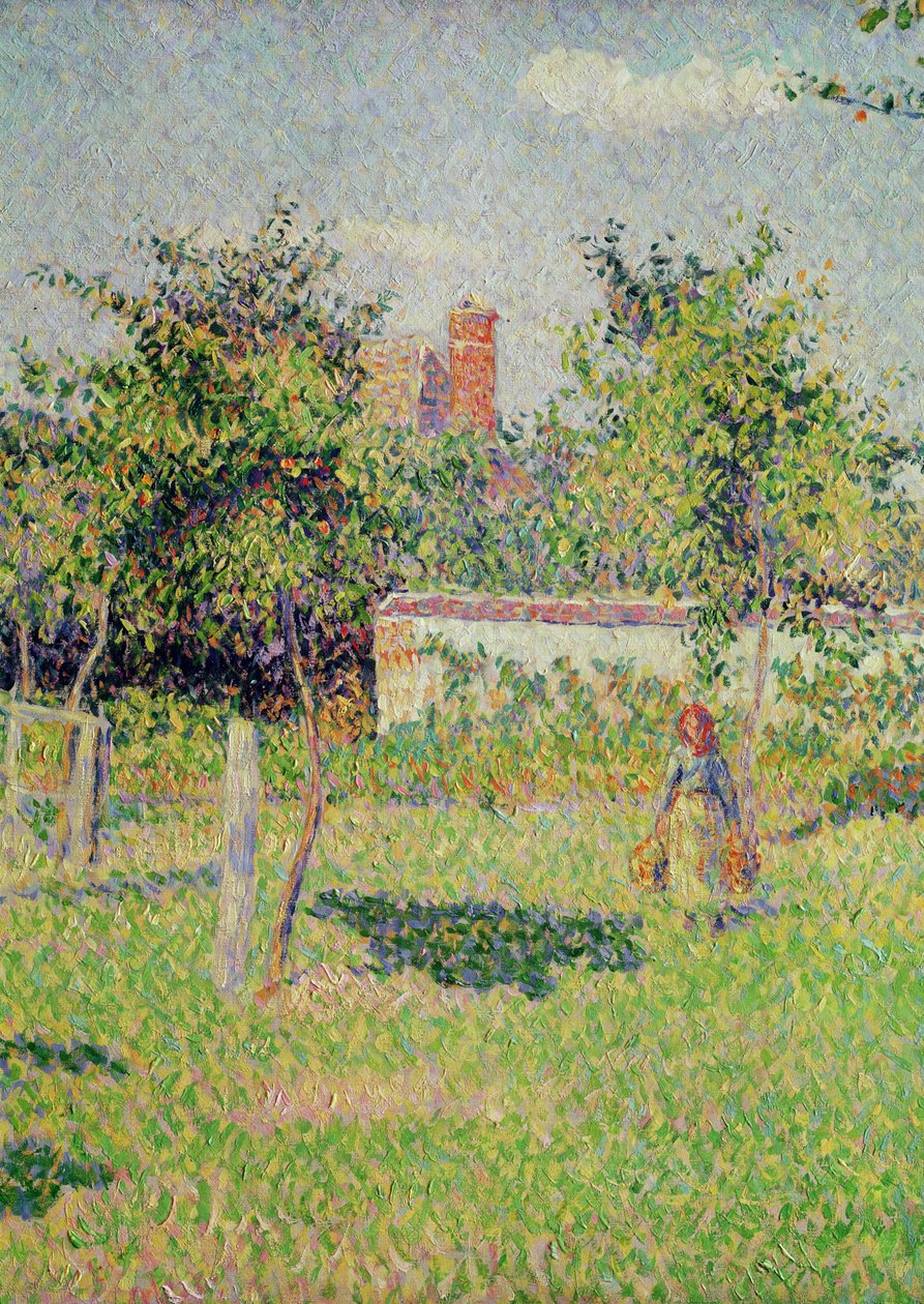 Woman in the Meadow at Eragny, Spring, 1887 detalje af 37361 olie på lærred af Camille Jacob Pissarro