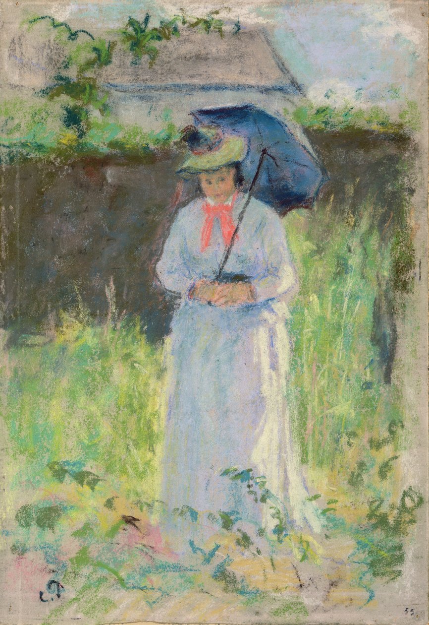 Kvinde med en parasol (pastel på papir) af Camille Jacob Pissarro