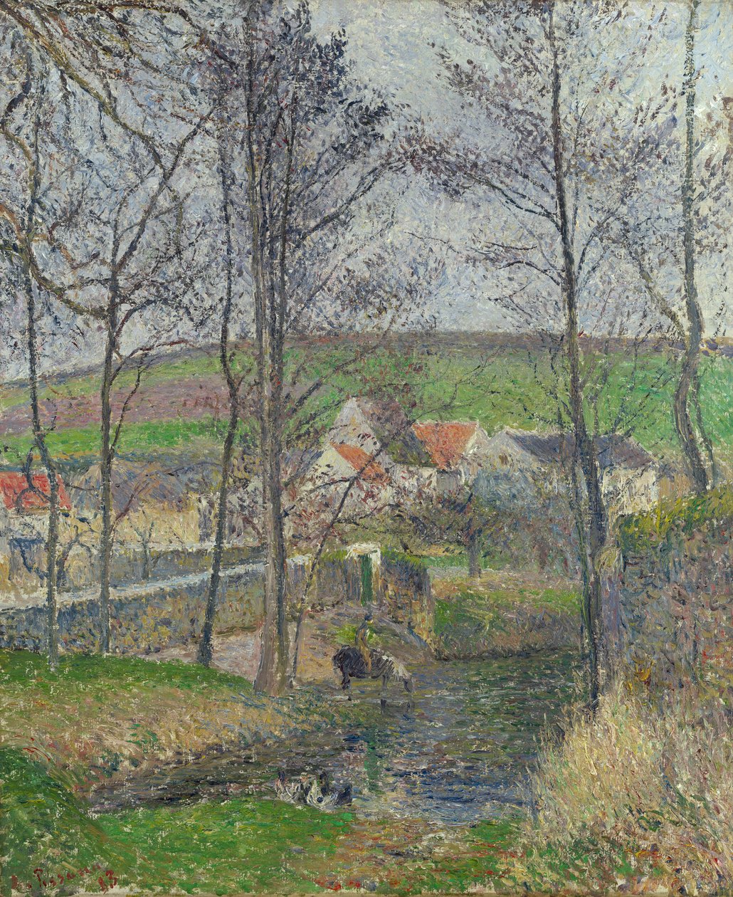Viosne -bredden ved Osny i gråt vejr, vinter af Camille Jacob Pissarro