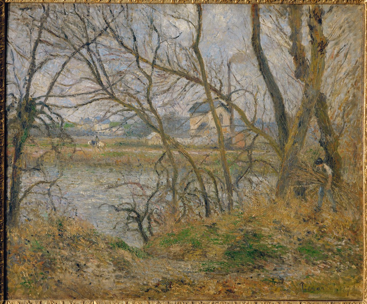 På bredden af Oise, nær Pontoise, er vejret gråt ... af Camille (after) Pissarro