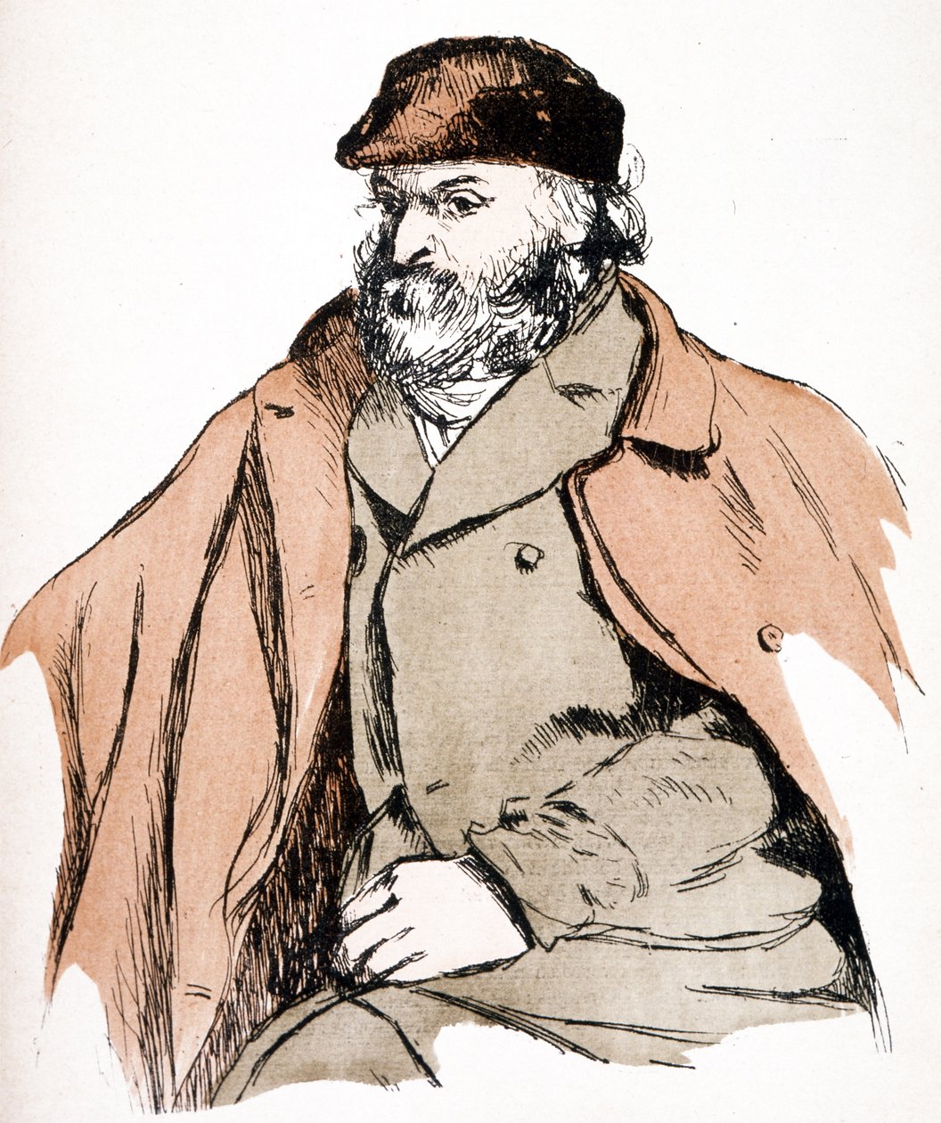 Illustrationsportræt af Paul Cezanne (1839 - 1906), fransk kunstner og post-impressionistisk maler. (gravering) af Camille (after) Pissarro