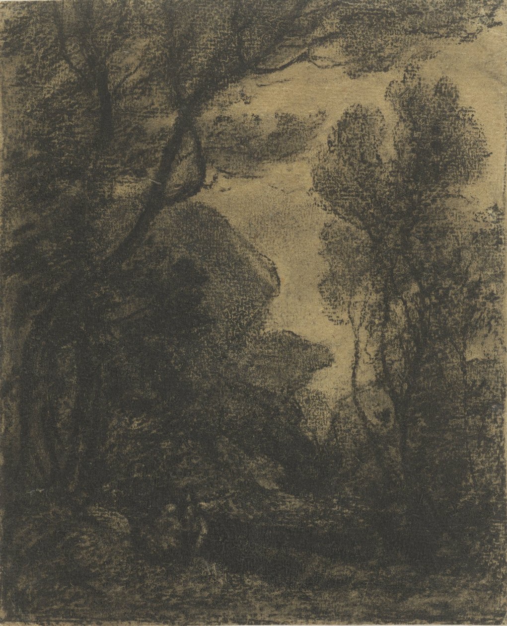 Skovudsigt om natten af Camille Corot