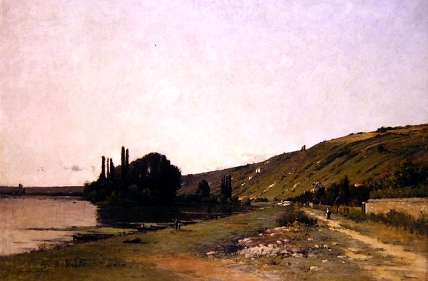Udsigt over Seinen ved Vetheuil (olie på lærred) af Camille Emile Dufour