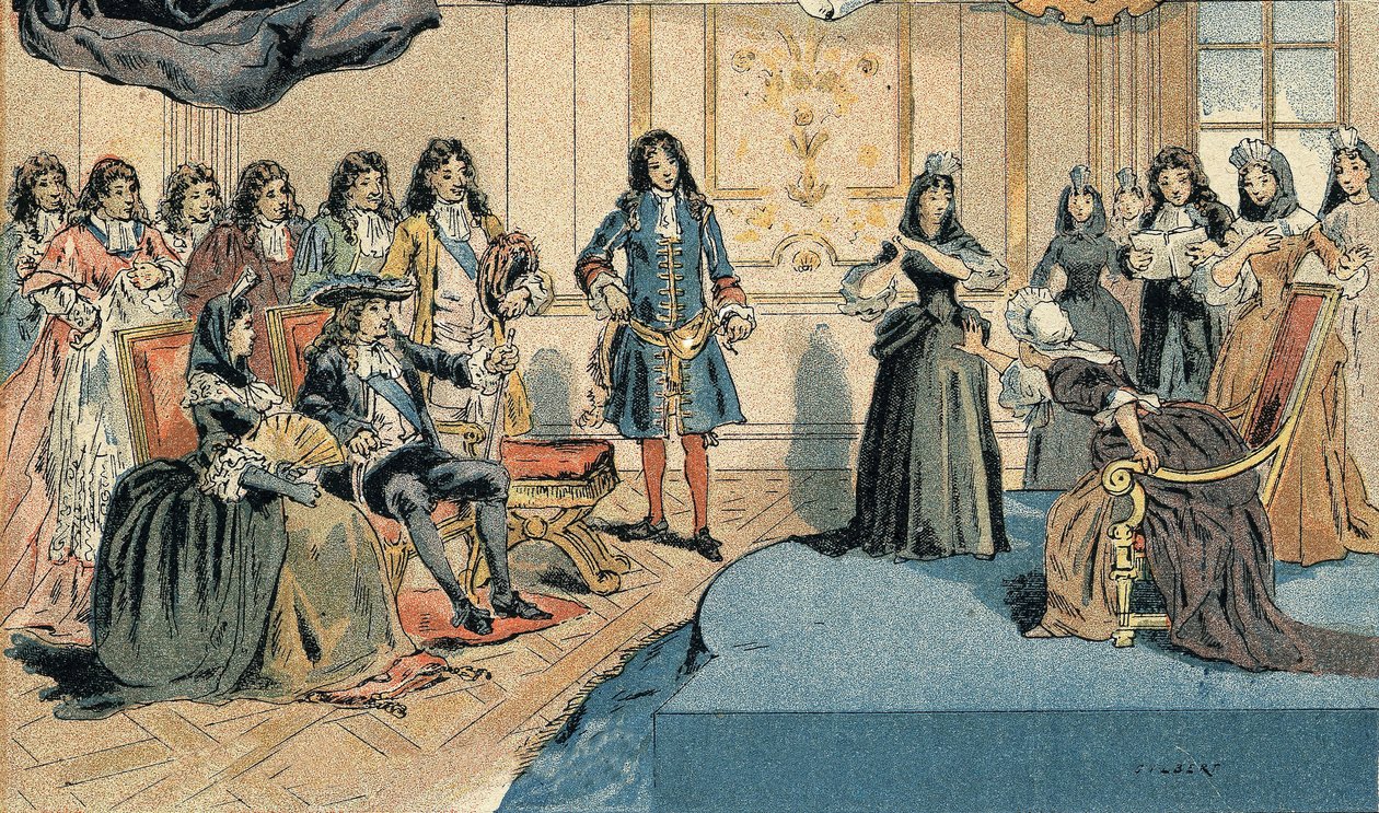 Repræsentation af "" Athalie "" af Jean Racine før Louis XIV (1638-1715) og Madame (Mariquise) de Maintenon (Francoise d