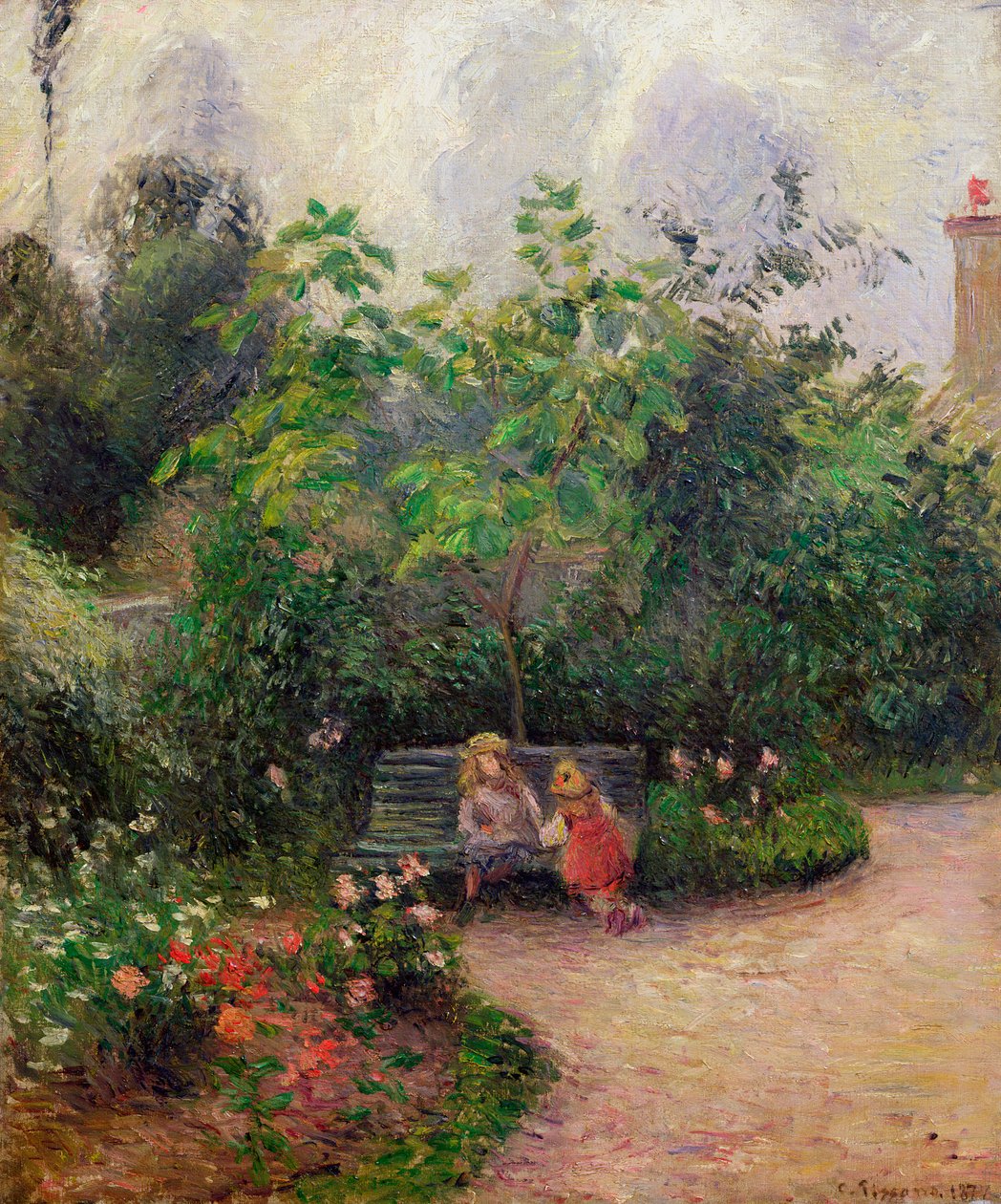 Et hjørne af haven ved Hermitage, Pontoise, 1877 af Camille Jacob Pissarro