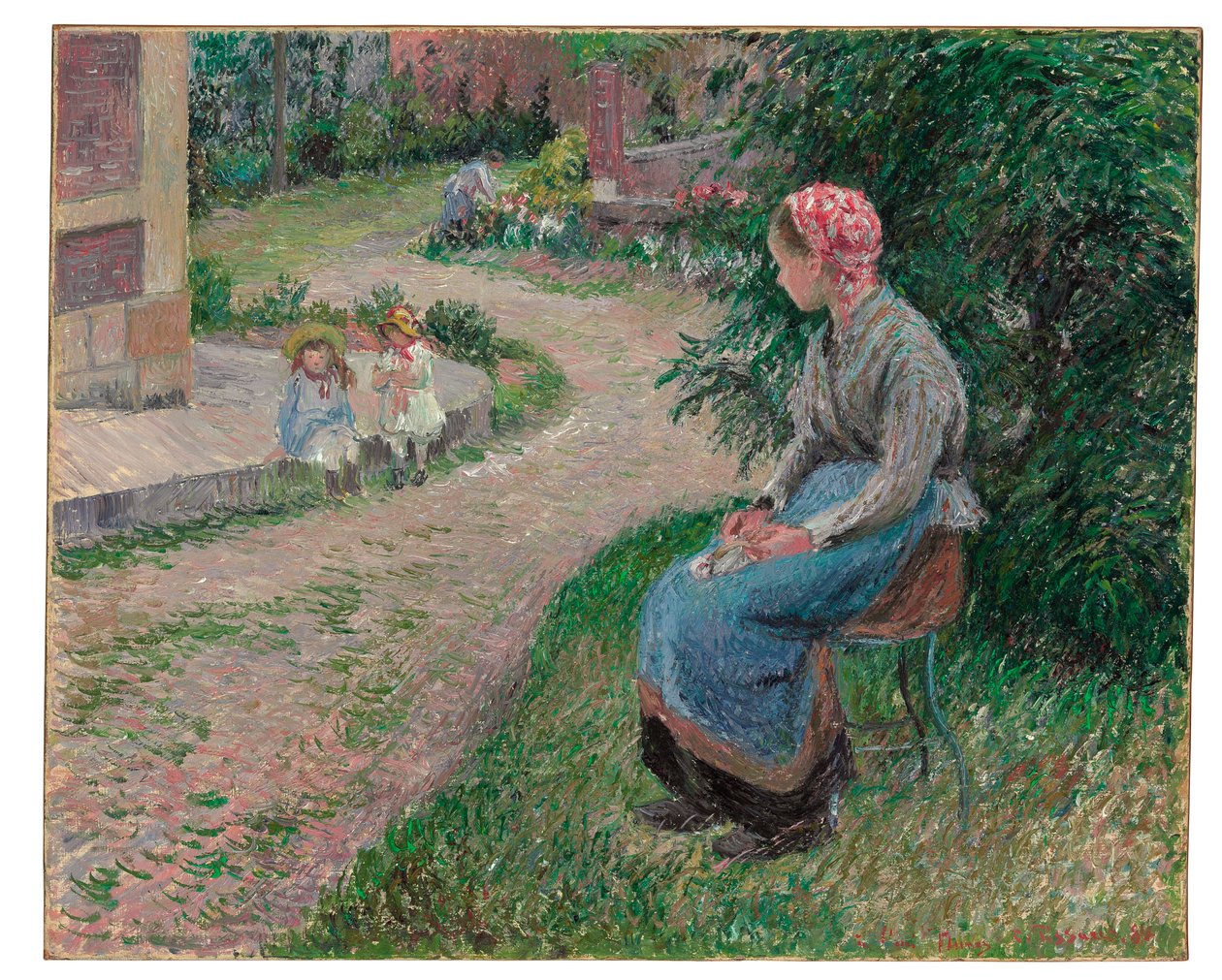 En tjener siddende i haven i Eragny, 1884 af Camille Jacob Pissarro