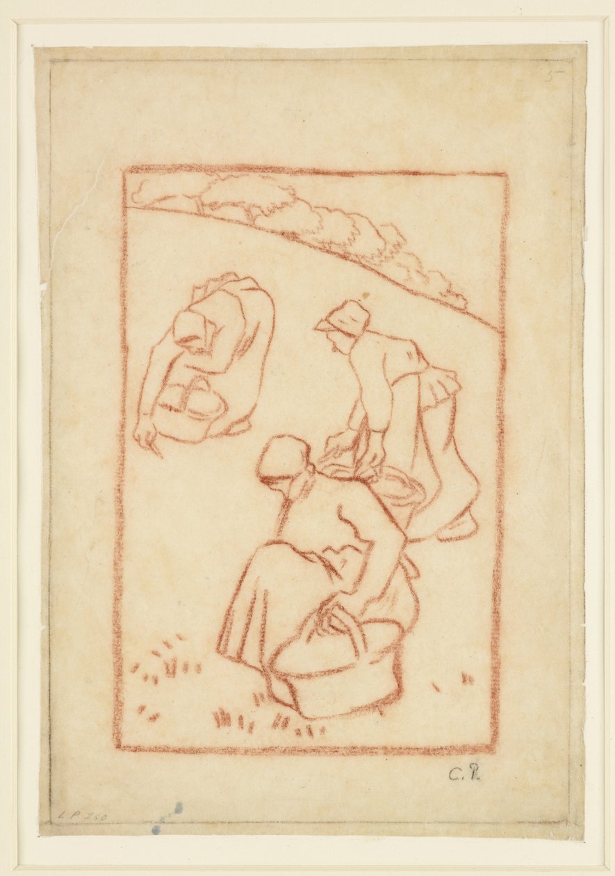 Kompositionsundersøgelse for "Kvinder der luger græsset" af Camille Jacob Pissarro