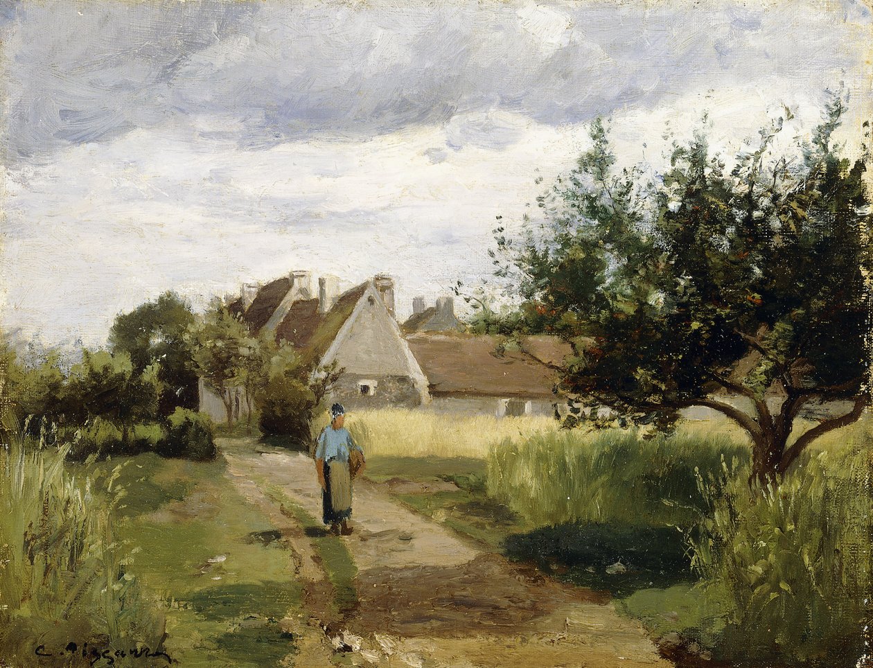 Entrance of a Village, c.1863 af Camille Jacob Pissarro