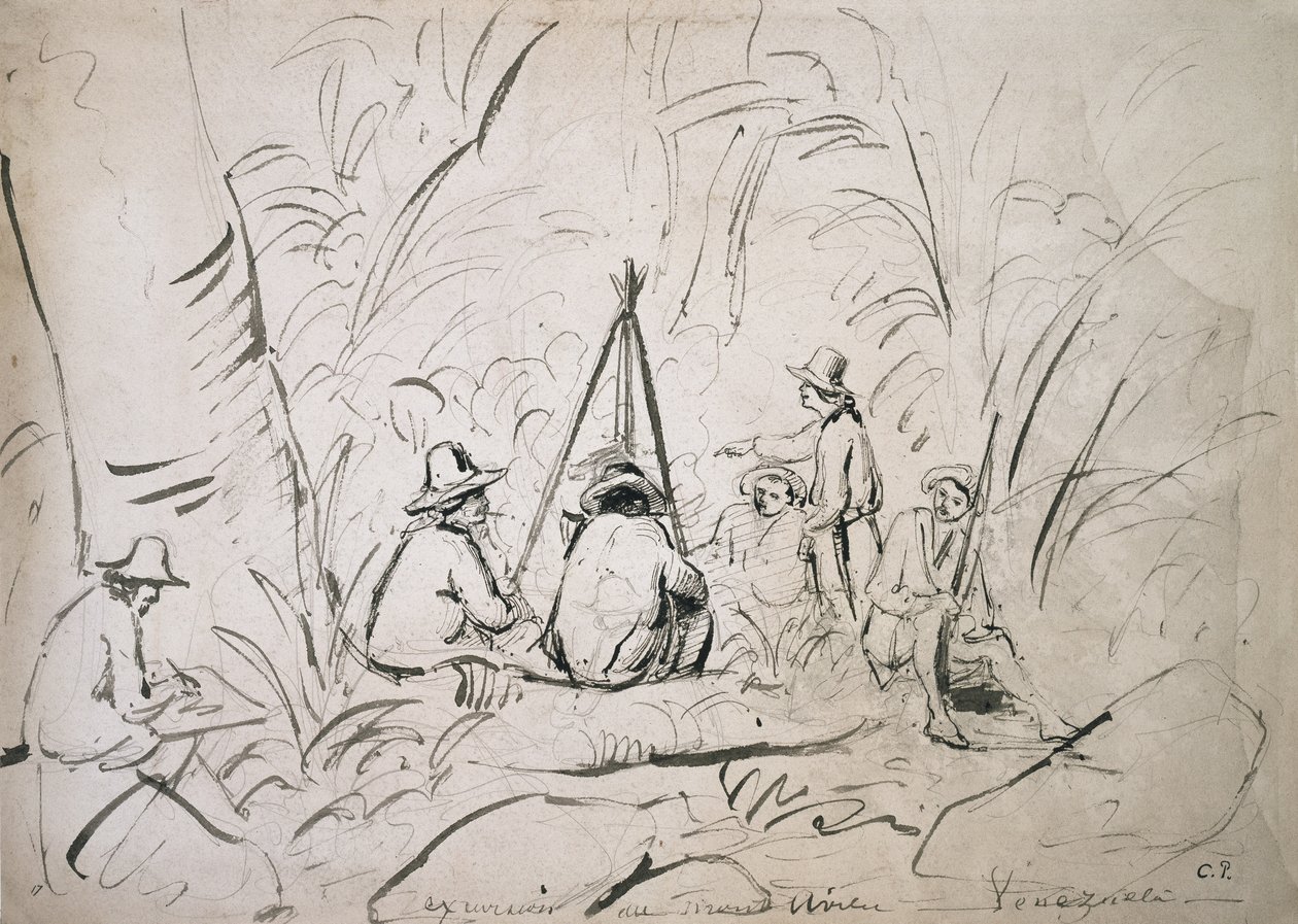 Udflugt til Mont Avila, Venezuela (blyant med pen og blæk på papir) af Camille Jacob Pissarro