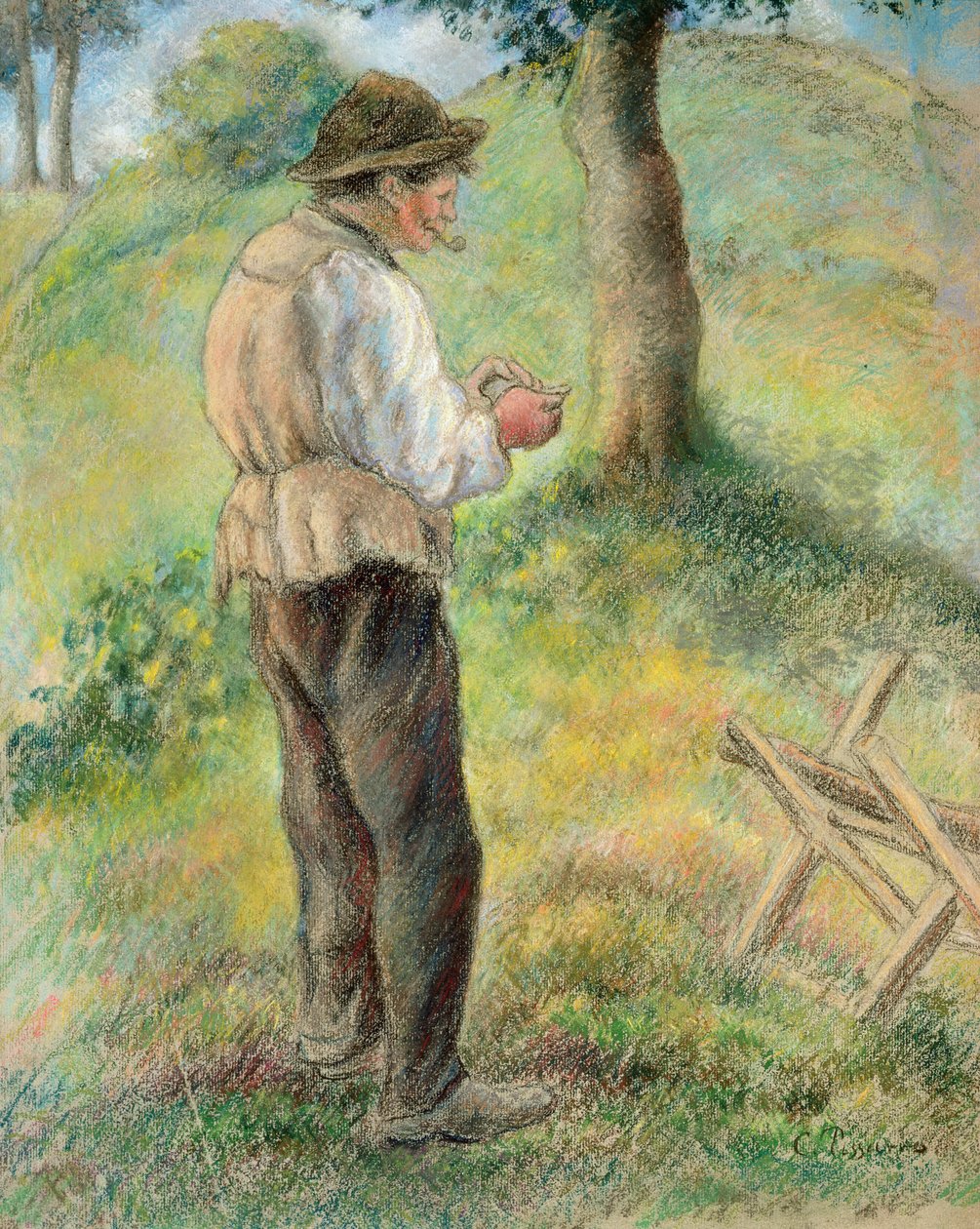 Fader Melon tænder sin Pibe, ca. 1879 af Camille Jacob Pissarro