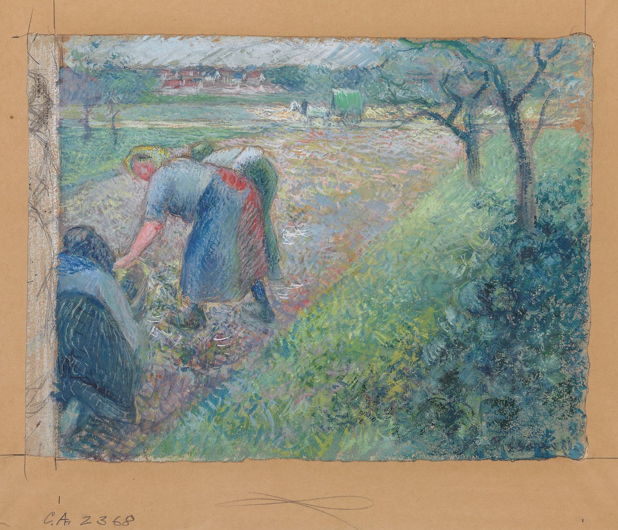 Feltarbejdere, Pontoise; Feltarbejdere, Pontoise, 1880 af Camille Jacob Pissarro