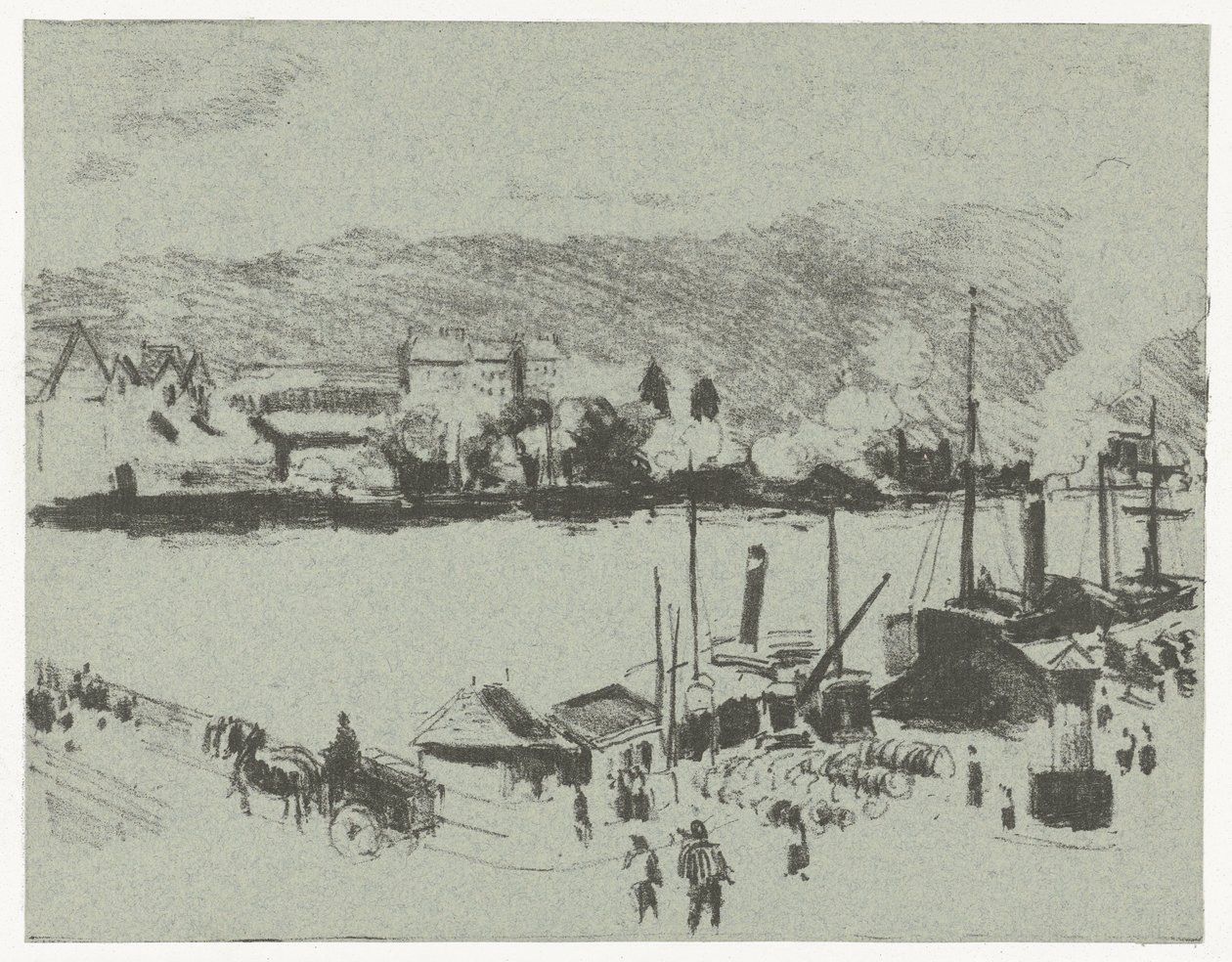Udsigt over kajen ved Seinen i Rouen Quai Boieldieu, i Rouen af Camille Jacob Pissarro