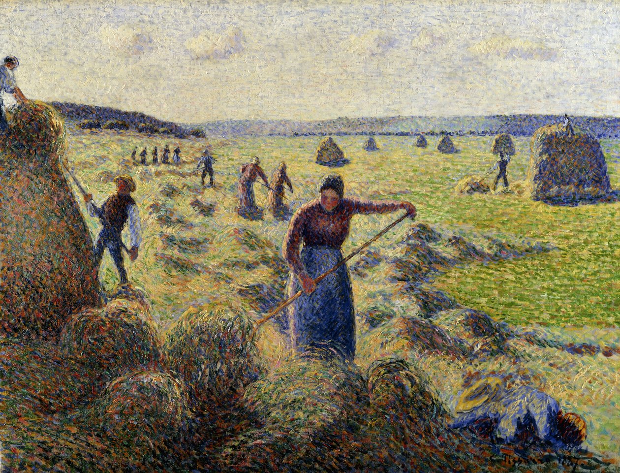 Høstning af hø, Eragny; La Recolte des Foins, Eragny, ca. 1887 af Camille Jacob Pissarro