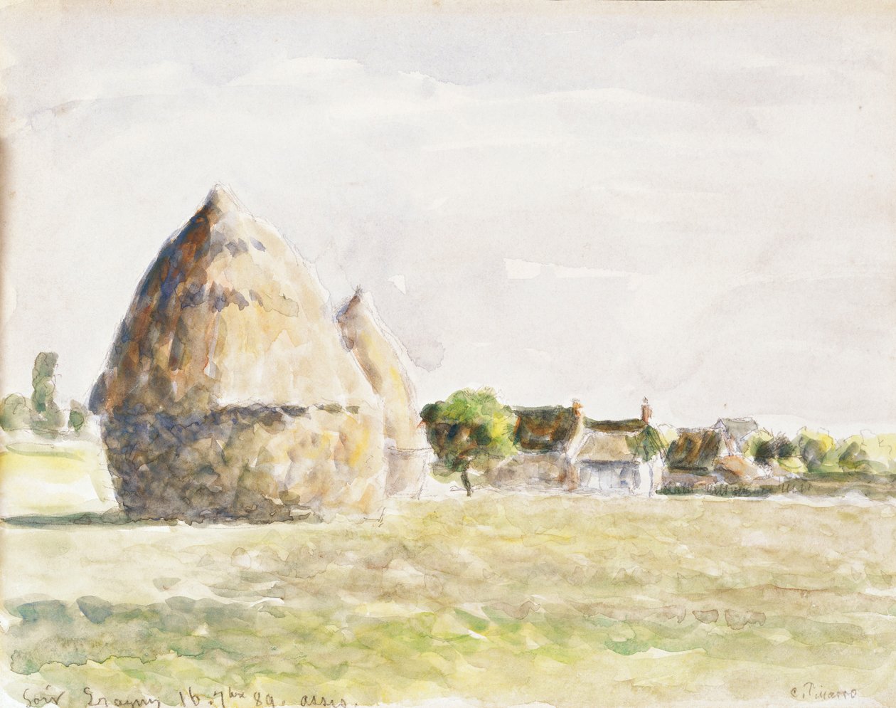 Høstak, Eragny Aften; Høstakken, Aften Eragny, 1889 af Camille Jacob Pissarro