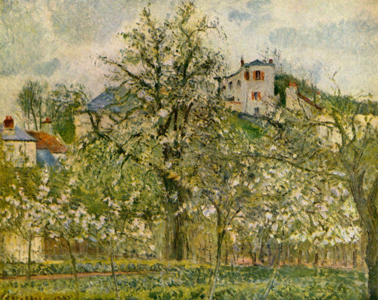 Køkkenhave med blomstrende frugttræer, 1877, 1939. af Camille Jacob Pissarro
