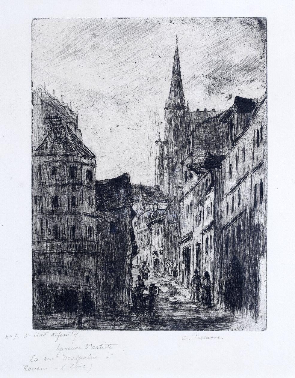 Rue Malpalue i Rouen, ca. 1885 af Camille Jacob Pissarro