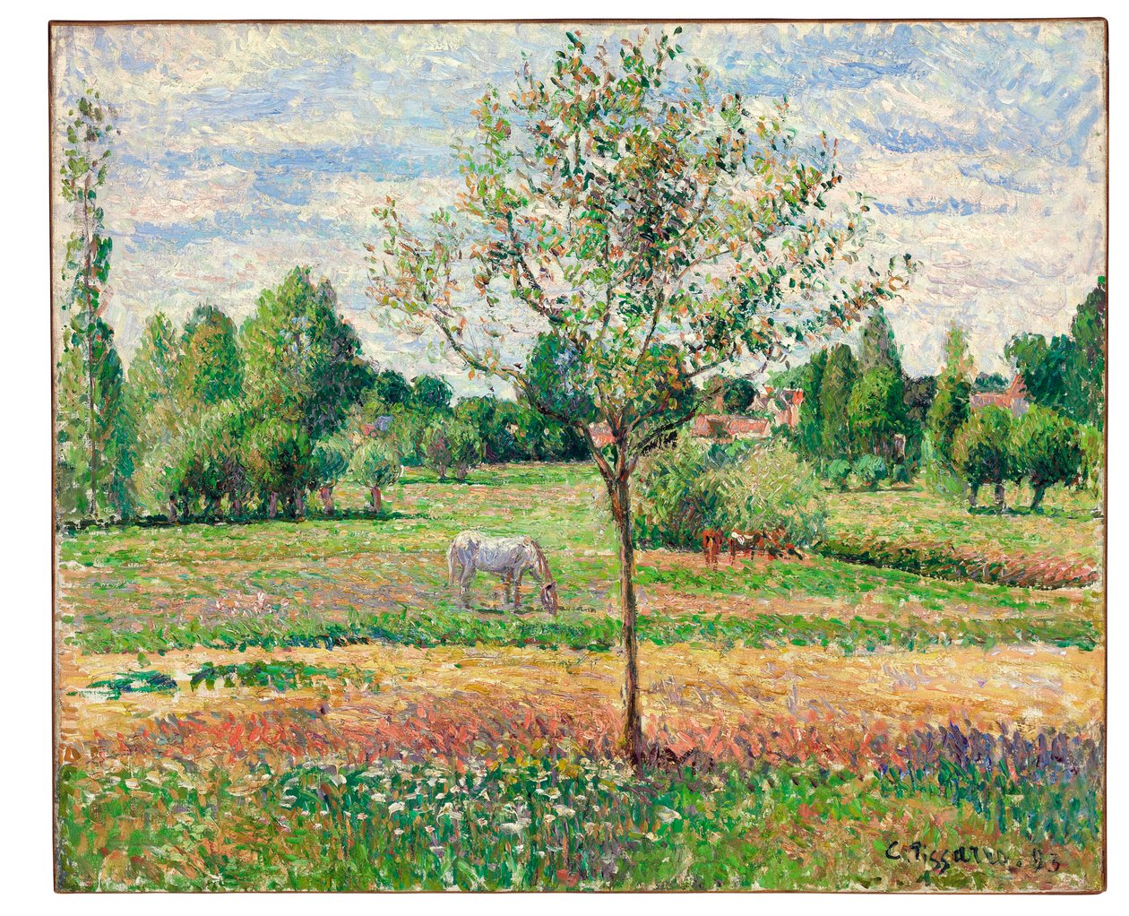 Eng med grå hest, Eragny, 1893 af Camille Jacob Pissarro
