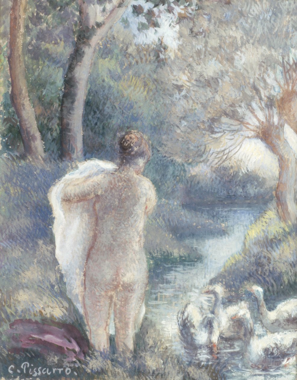 Nøgen med svaner, ca. 1895 (for undersøgelse se 259307) af Camille Jacob Pissarro