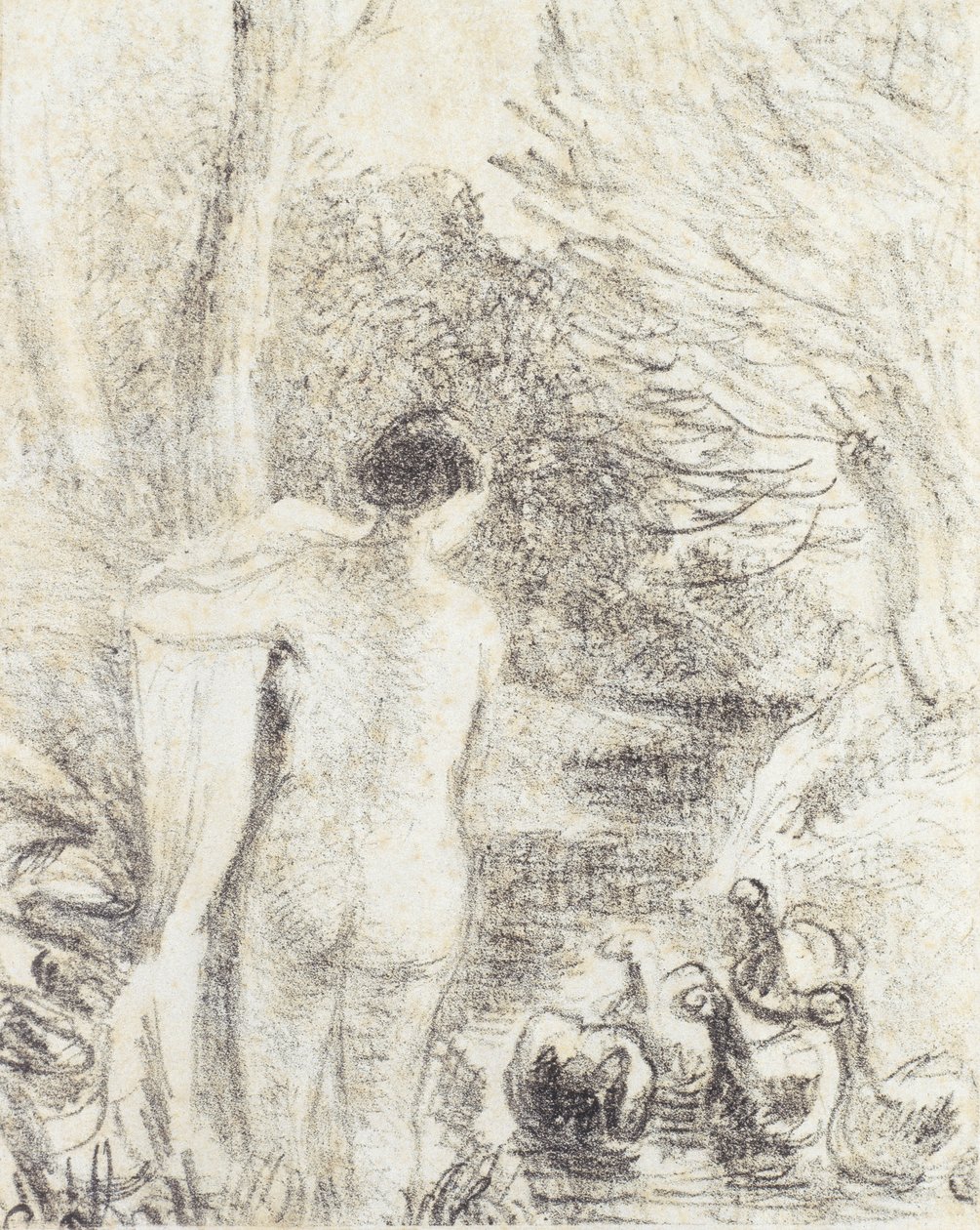 Nøgen med svaner, ca. 1895 (studie for 258996) af Camille Jacob Pissarro