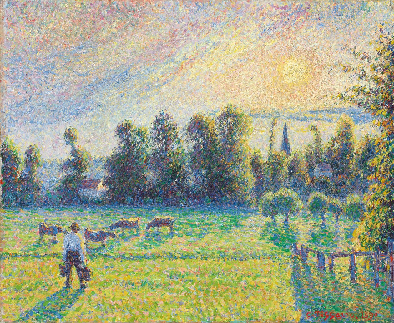 Græsgang, Solnedgang, Eragny; Græsgang, solnedgang, Eragny, 1890 af Camille Jacob Pissarro