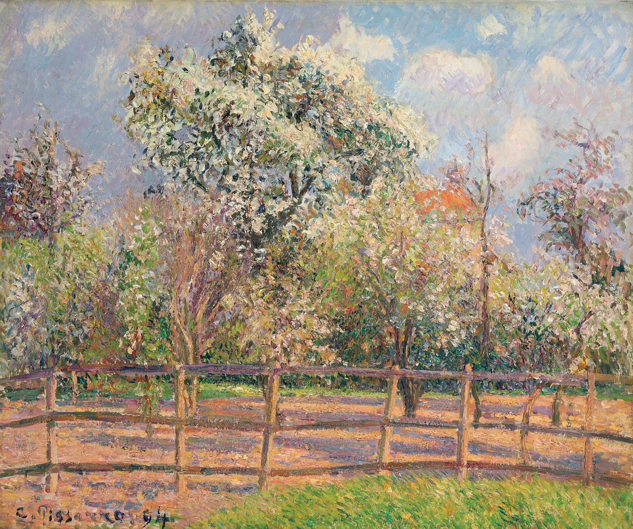 Pæretræer i blomst, Eragny; Poiriers en fleur, Eragny, 1894 af Camille Jacob Pissarro