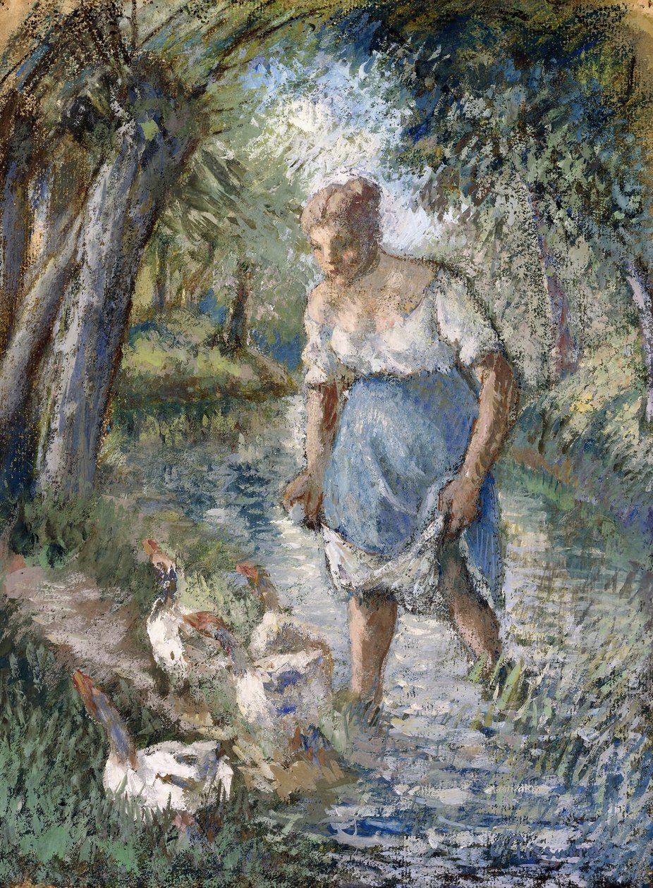 Bonde krydser en strøm, ca. 1894 af Camille Jacob Pissarro