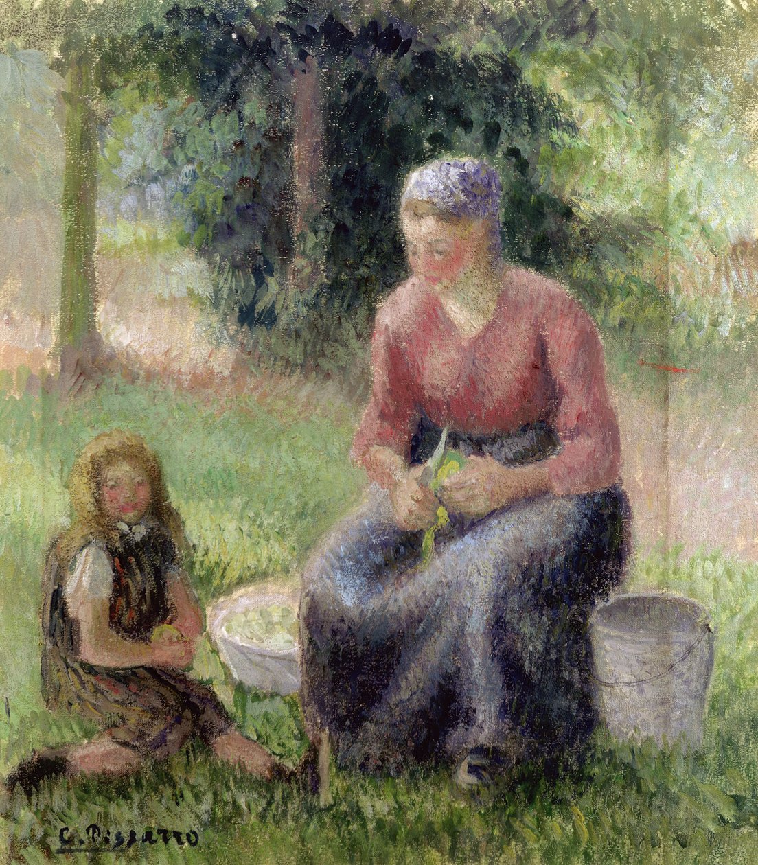 Bondekvinde og hendes lille pige, ca.1893 af Camille Jacob Pissarro
