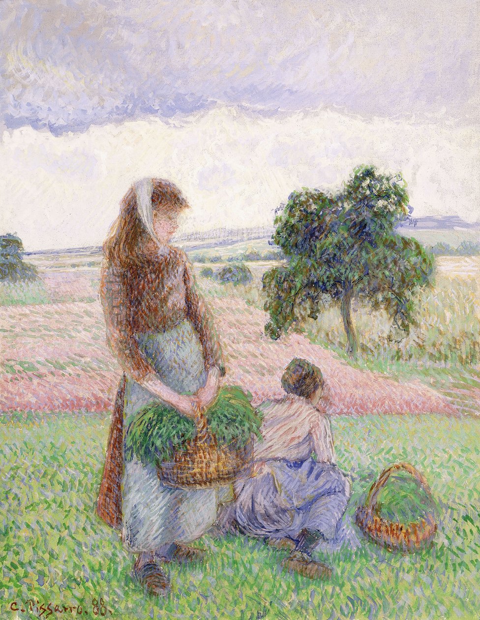 Bønder, der bærer Sneakers; Bondekvinde, der bærer en kurv, 1888 af Camille Jacob Pissarro