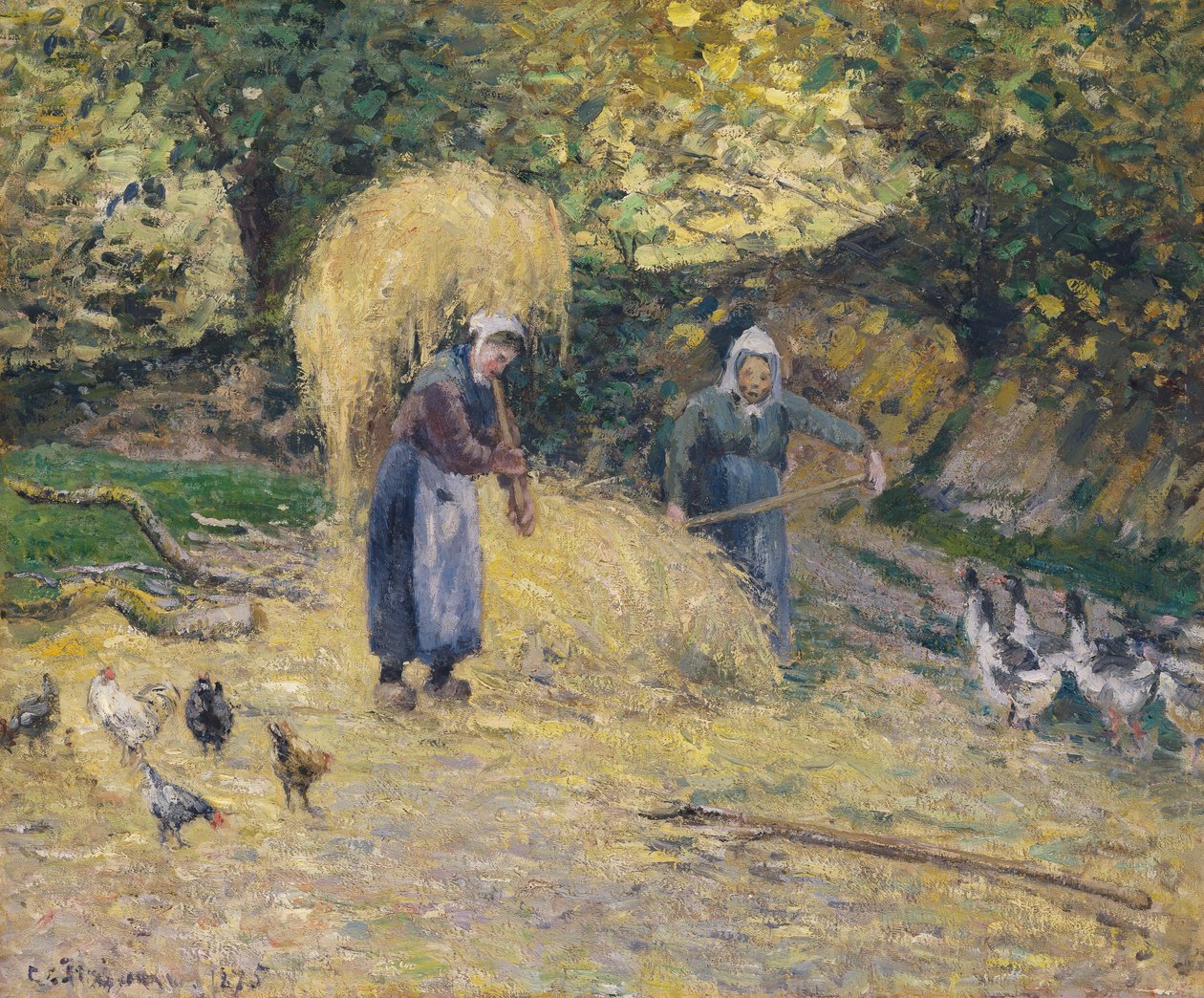 Bønder hive strå, Montfoucault, 1875 af Camille Jacob Pissarro