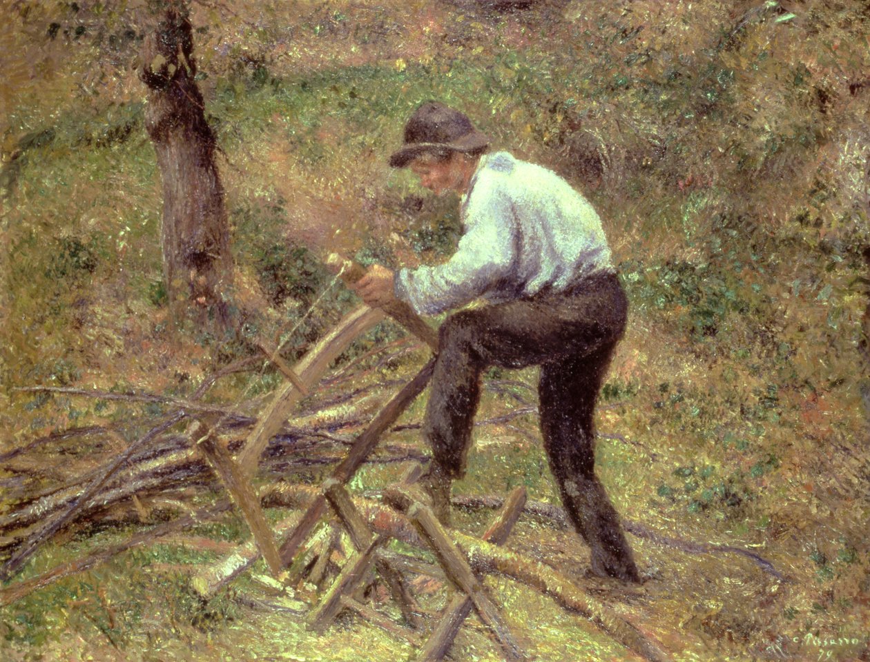 Pere Melon Saving Wood, Pontoise, 1879 af Camille Jacob Pissarro