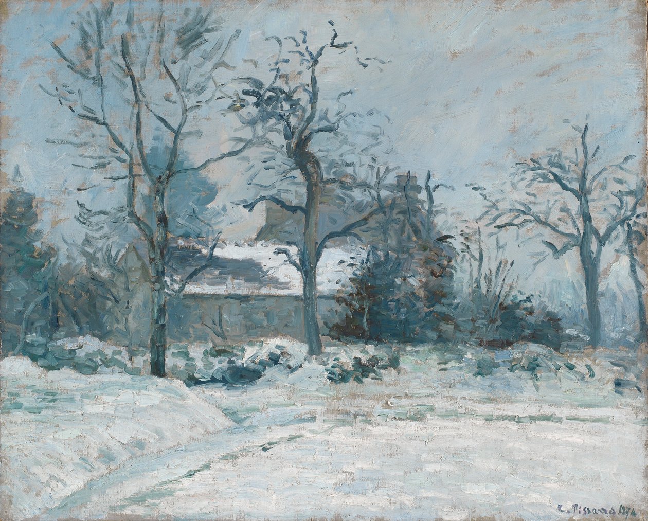 Piettes hus ved Montfoucault, Sneeffekt, 1874 af Camille Jacob Pissarro