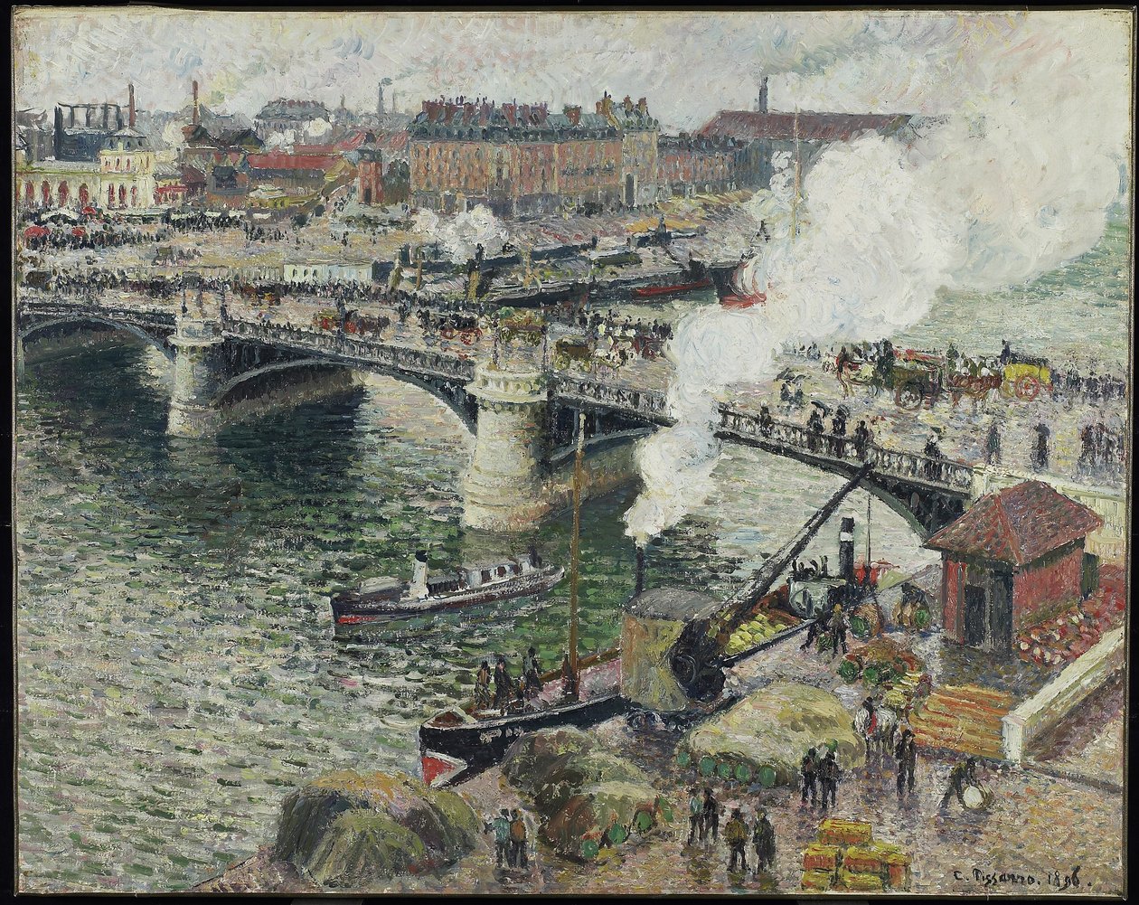 Pont Boieldieu i Rouen, fugtigt vejr, 1896 af Camille Jacob Pissarro