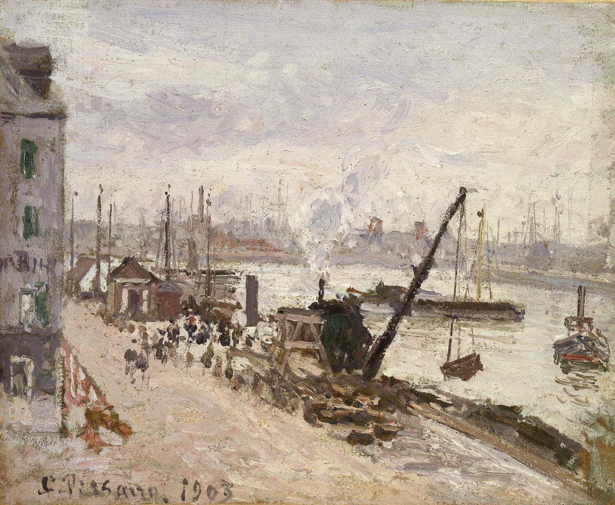 Kajkanten i Le Havre, 1903 (olie på batist) af Camille Jacob Pissarro