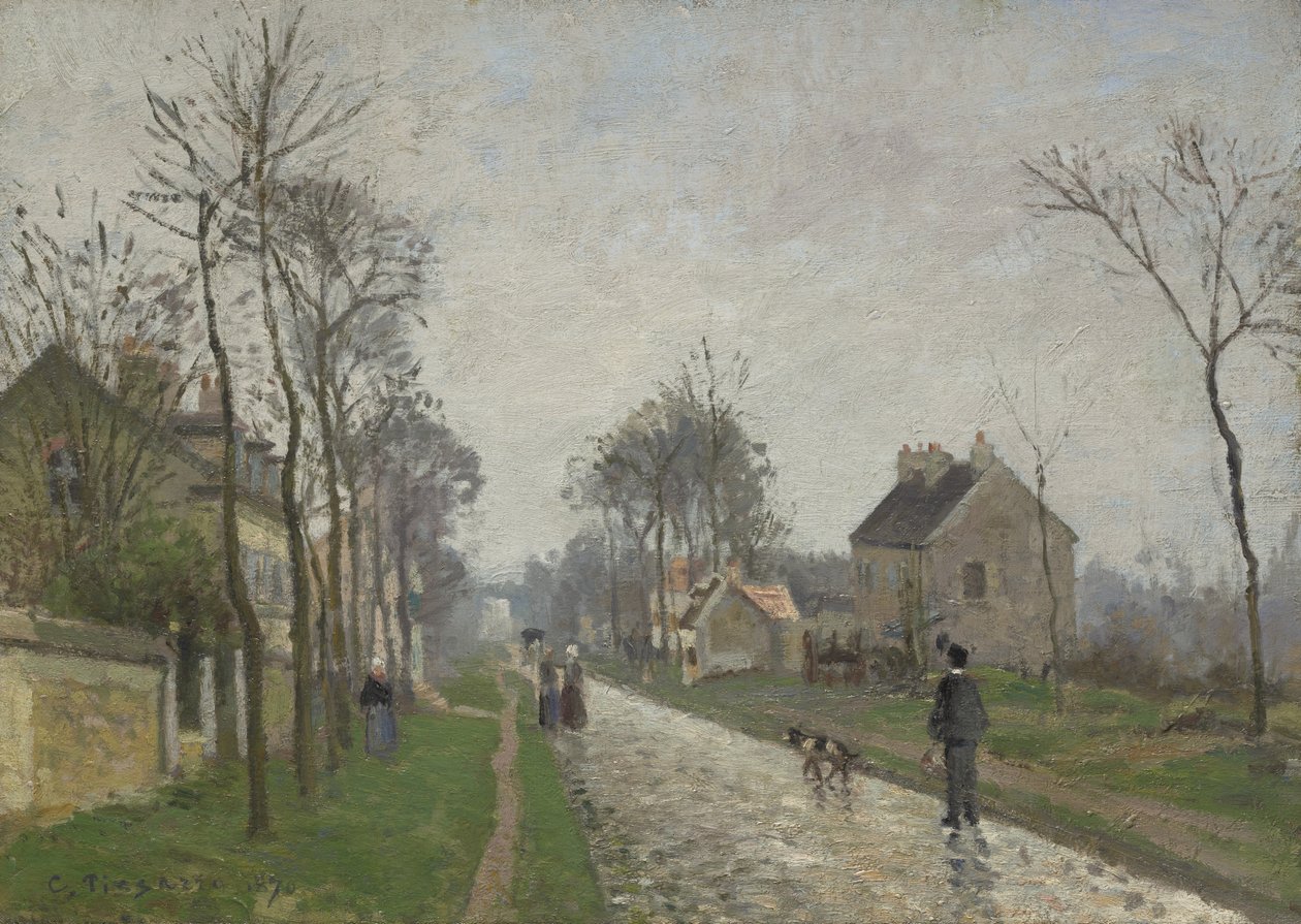 Vejen til Versailles, Louveciennes, Regneffekt, 1870 af Camille Jacob Pissarro