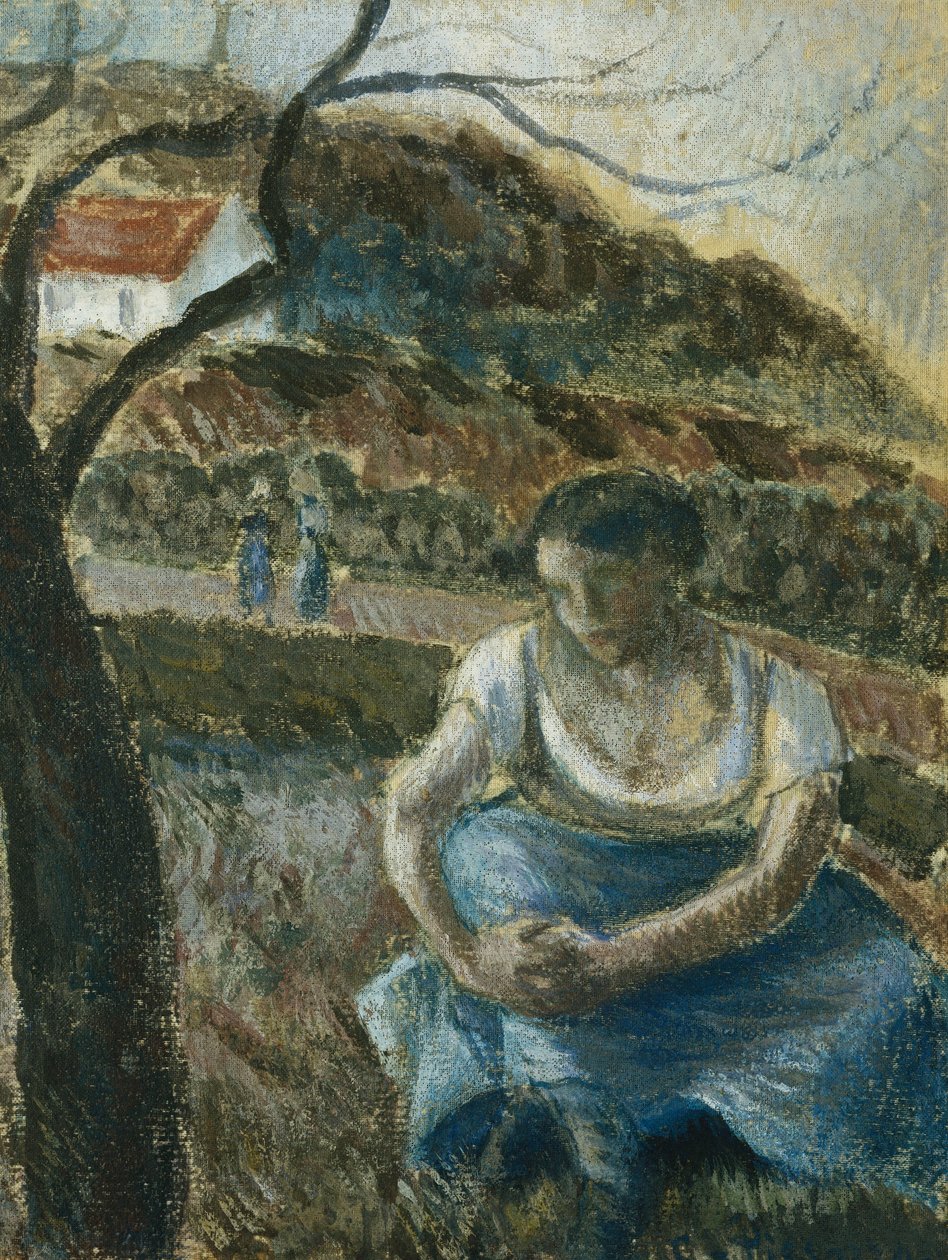 Siddende Bonde; Siddende Bondekone, c.1880 af Camille Jacob Pissarro
