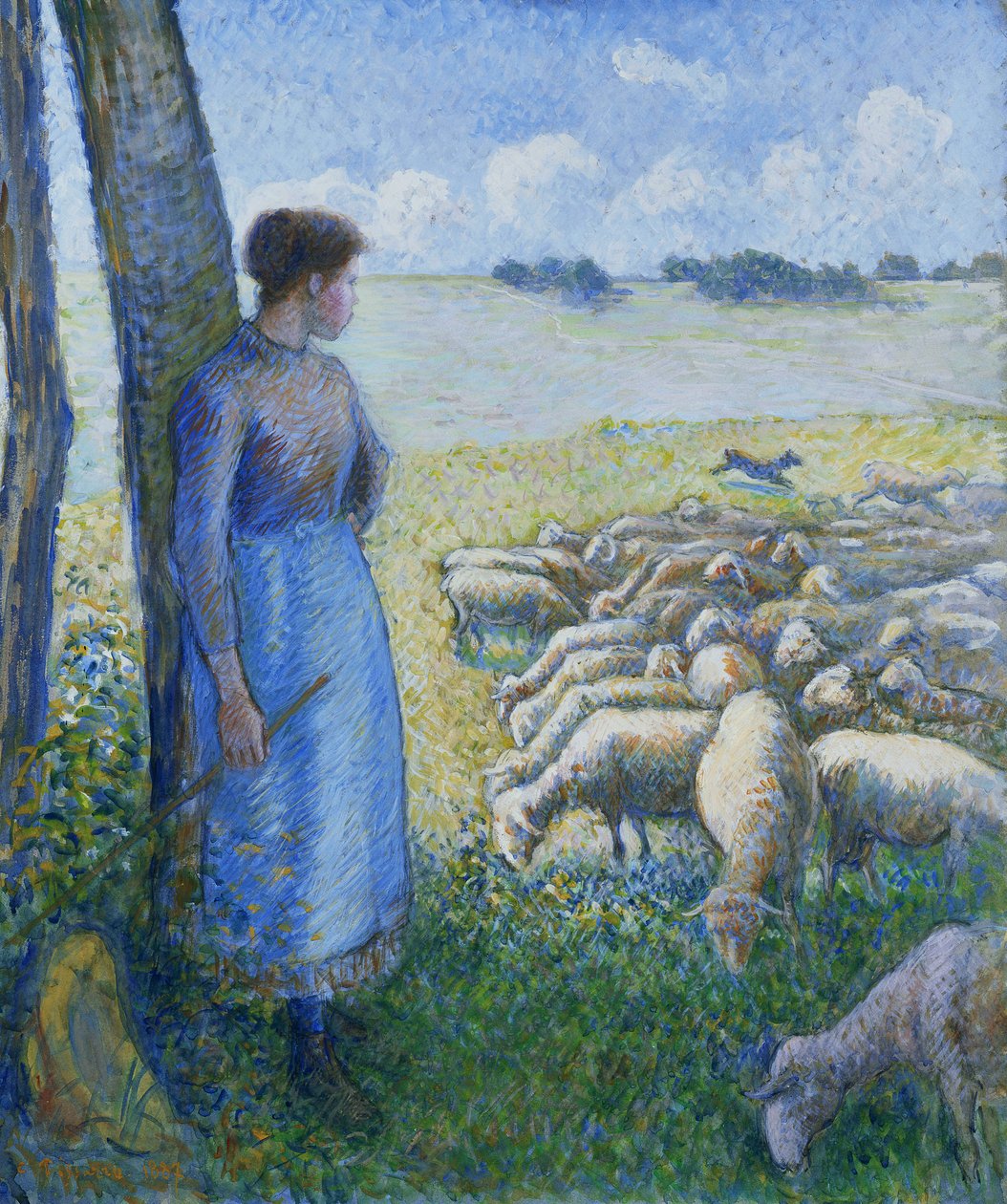 Hyrdinde og Får; Bergere et Moutons, 1887 af Camille Jacob Pissarro