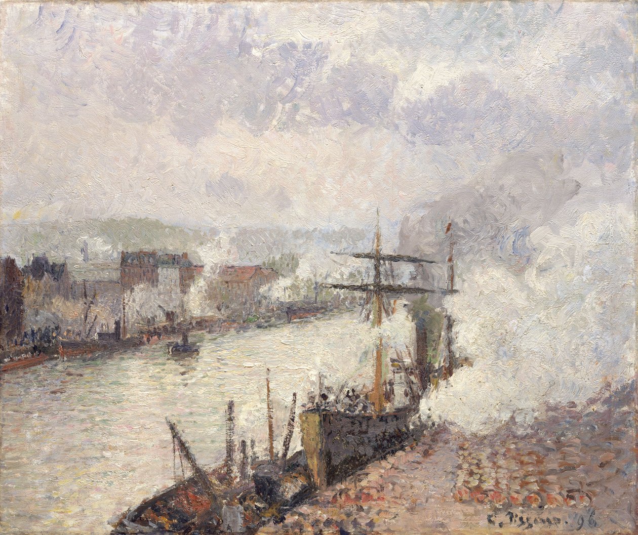 Dampbåde i havnen i Rouen, 1896 af Camille Jacob Pissarro