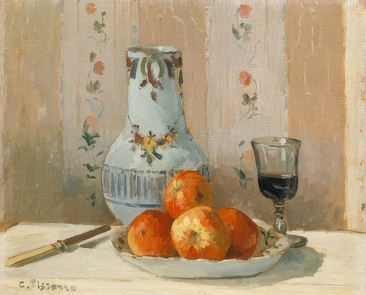 Stilleben med æbler og kande. 1872 af Camille Jacob Pissarro