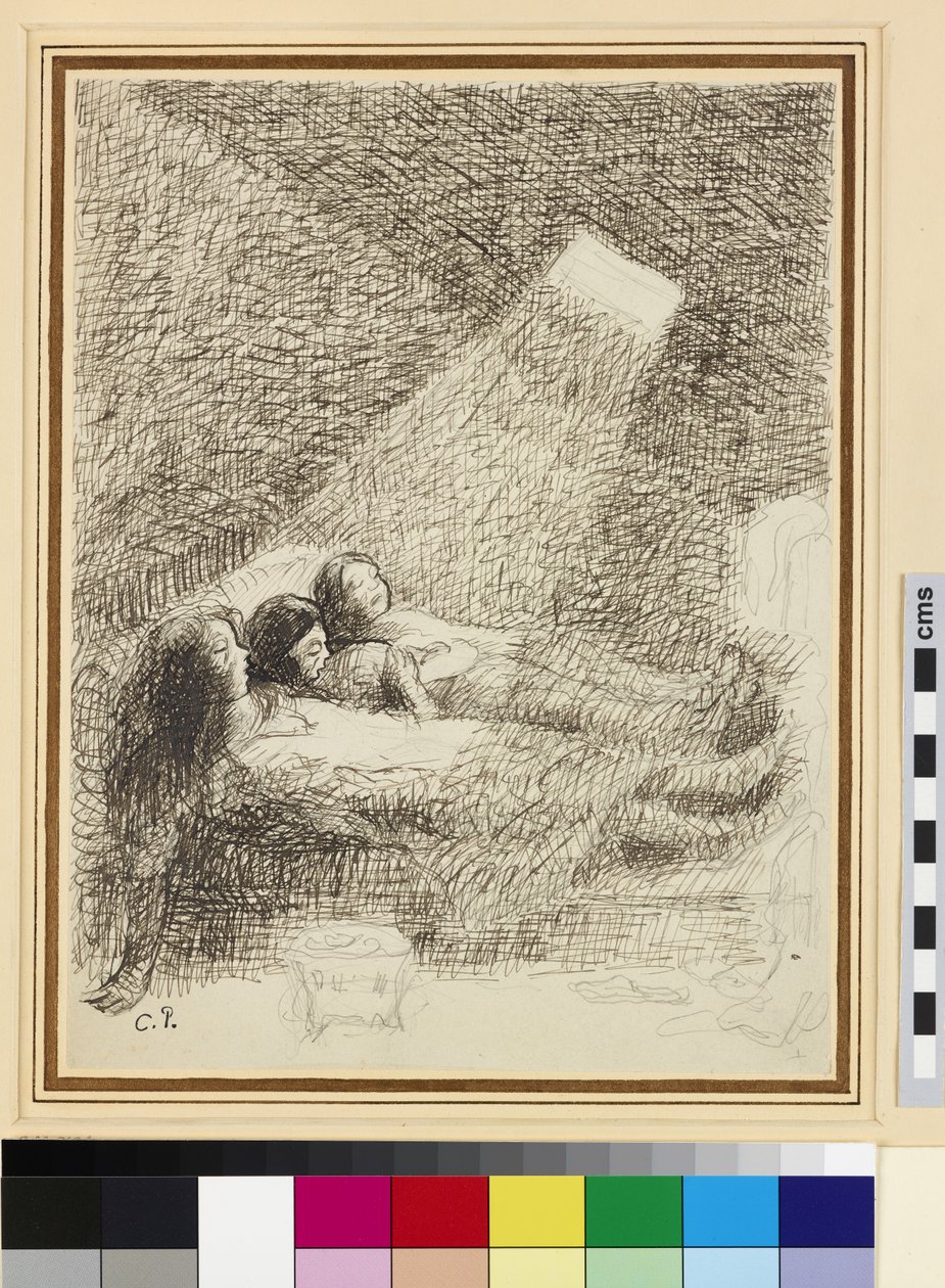 Study for The Asphysia (pen & blæk over blyant på glaseret papir) af Camille Jacob Pissarro