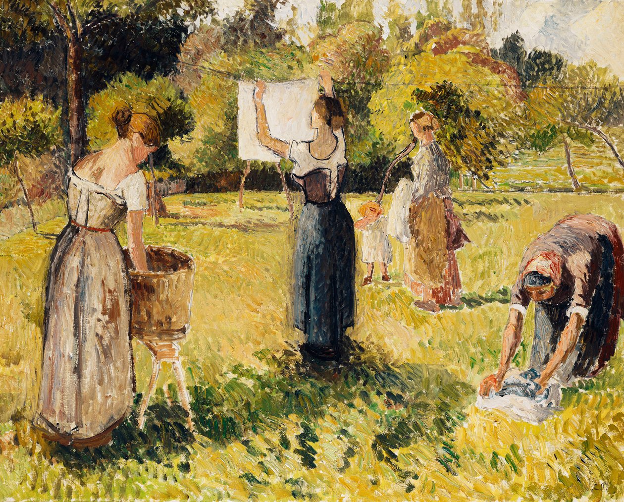 Undersøgelse af skiver på Eragny; Les Laveuses, etude, en Eragny, ca. 1901 af Camille Jacob Pissarro