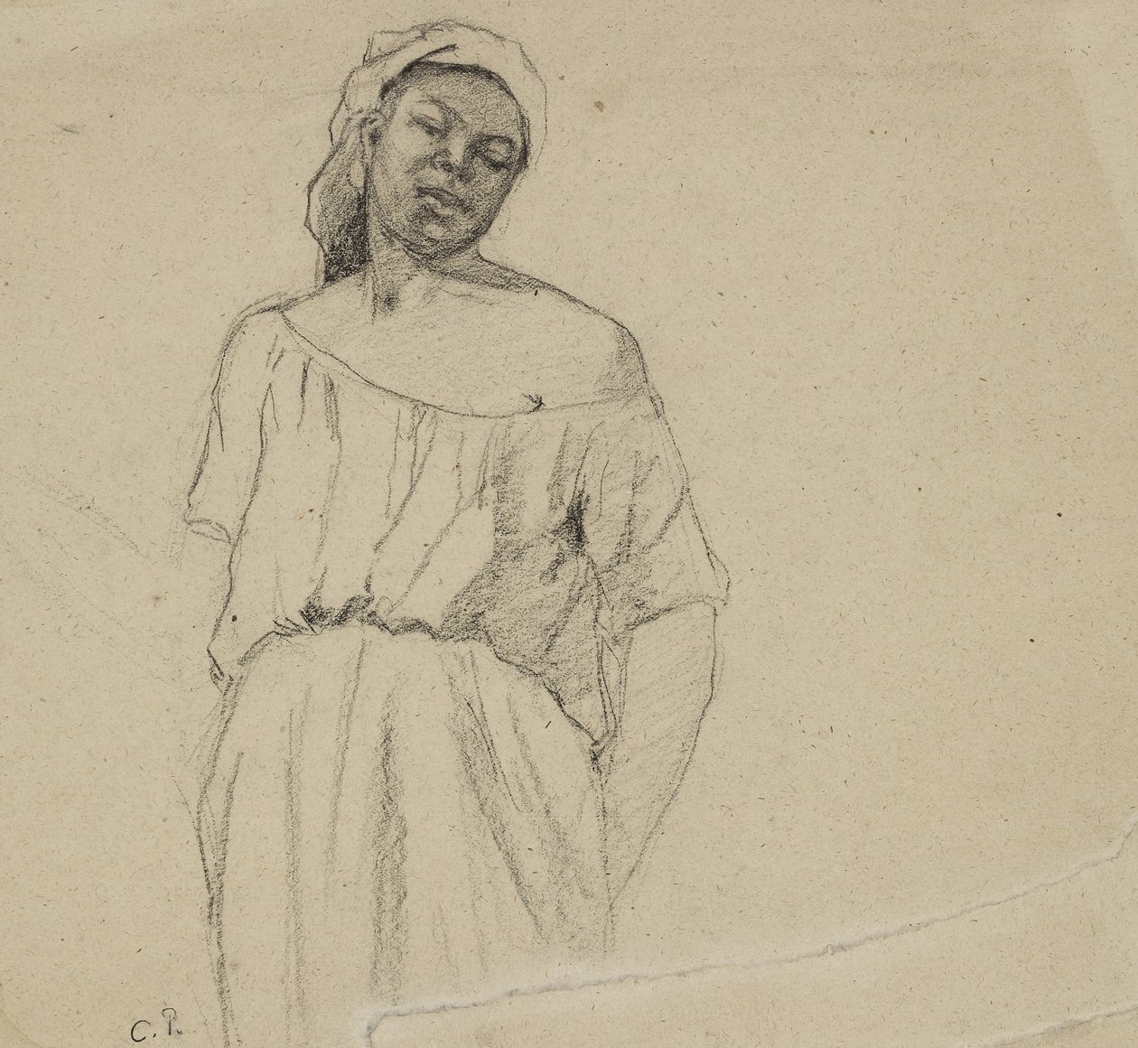 Studie af en sort person (kul på papir) af Camille Jacob Pissarro