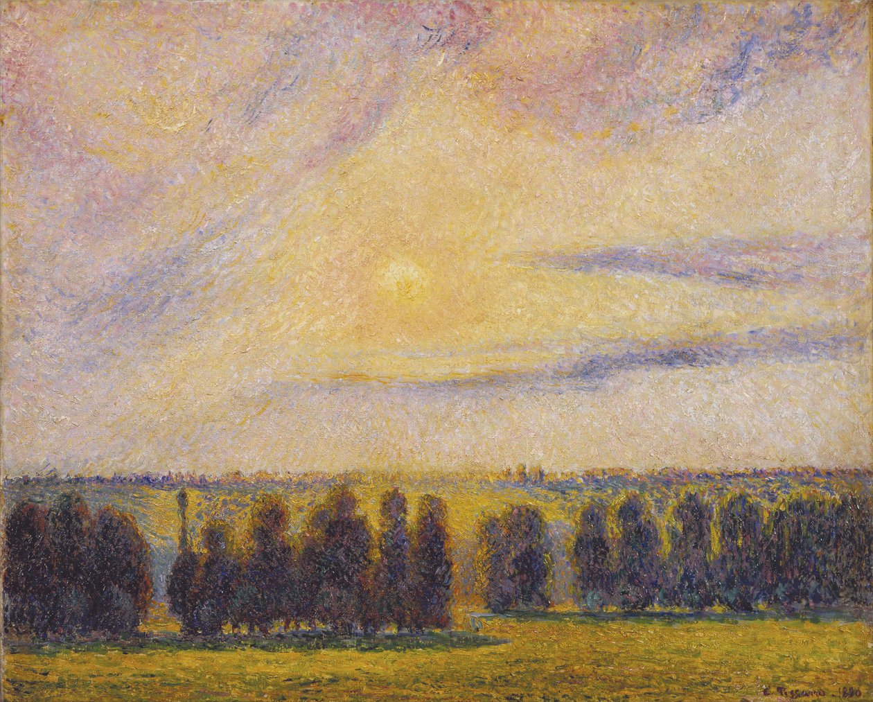 Solnedgang ved Èragny, 1890 af Camille Jacob Pissarro