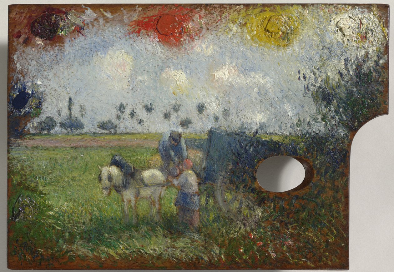 Kunstnerens palet med et landskab, ca. 1878-80 af Camille Jacob Pissarro
