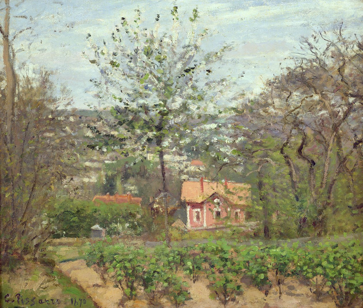The Cottage, or the Pink House - Hamlet of the Flying Heart, 1870 af Camille Jacob Pissarro